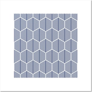 Blue Hexagonal Leaf Pattern Posters and Art